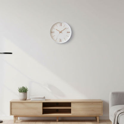 0cm white wall clock with rose gold Roman numerals and hands, minimalist modern design, silent quartz movement, Dawood Lifestyle & Gadgets