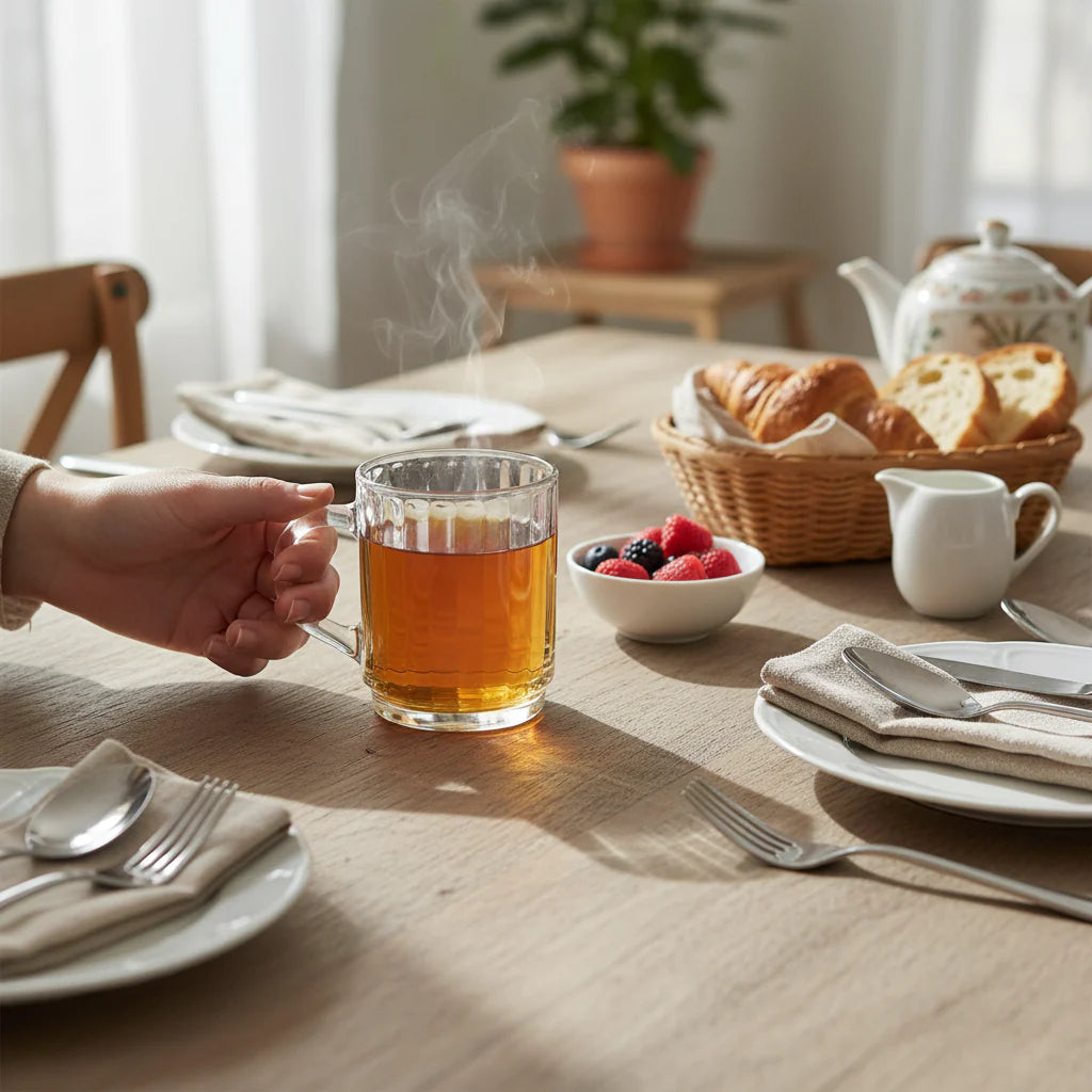Luminarc striped stackable clear glass mug 25cl for tea and coffee