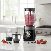 5000 Series 1200W blender with 2L glass jar, ProBlend Plus system, chopper and mill attachments for smoothies, grinding and food preparation HR3033/00