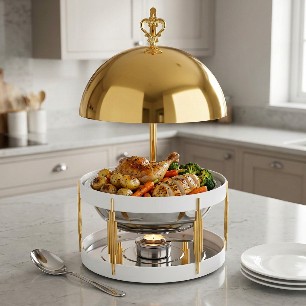 8-litre stainless steel chafing dish with round hanging lid in silver, available in Nairobi, Kenya
